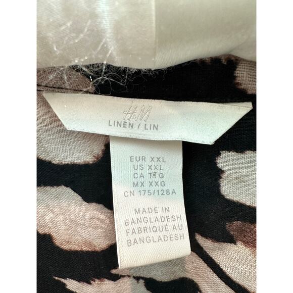 H&M | Linen Blouse Black Tan Leopard Print Long Sleeve Top | XXL - Picture 5 of 7